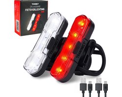 Transnect® - Fietsverlichting LED set - Fietslampjes voor en achter licht - 6 lichtstanden - USB oplaadbaar - Draagbaar - Waterdicht Transnect® - Fietsverlichting LED set - Fietslampjes voor en achter licht - 6 lichtstanden - USB oplaadbaar - Draagbaar - Waterdicht
