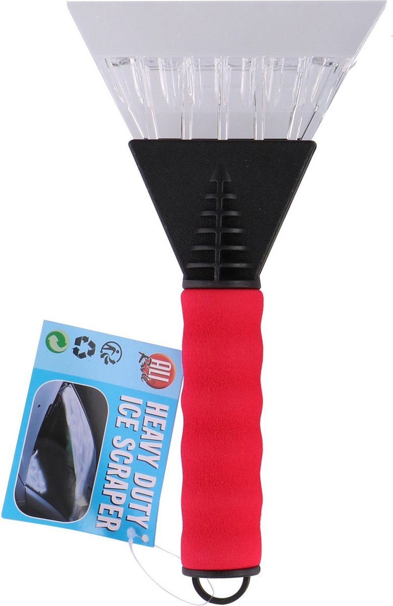 Autoraam ijskrabber met breed vlak van 13 cm rood - Met soft-grip handvat - Totaal 26 cm lang - Winter