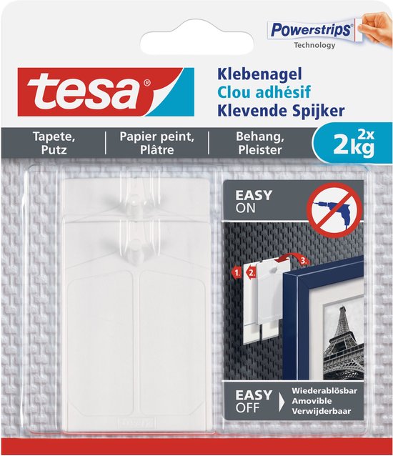 Tesa Klevende Spijker Gevoelige Oppervlakken 2KG – 2 stuks
