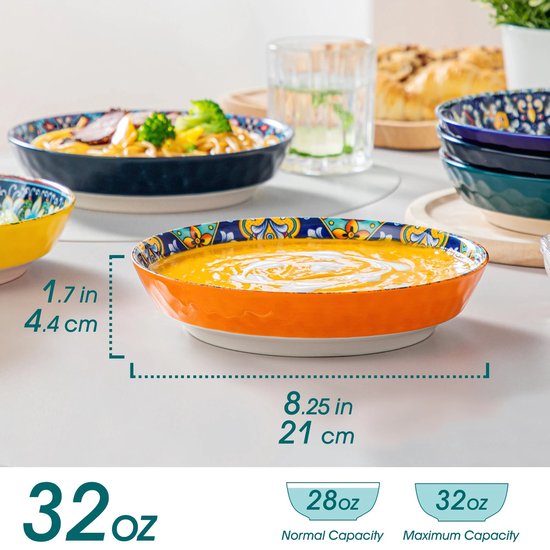 Foto: 21 cm rond 4 4 cm diep handgeschilderd boheemse stijl diep diner borden set van 6 stuks aardewerk servies keramisch dessert salade fruit cake plate oven magnetron vaatwasmachinebestendig steengoed gedurfd helder levendig mooi en verfrissend