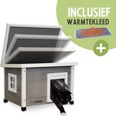 MyMax® Kattenhuisje Hout - Dierenhuis - Kattenhuis - Kattenhuis voor Buiten - Kattenhok - Met Openslaand Bitumen Dak - 57*45*43 CM - Grijs