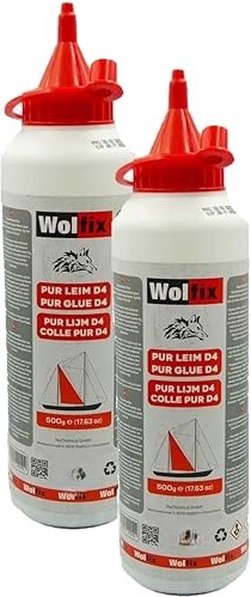 2 Stuks - Wolfix PVAc Houtlijm - Witte houtlijm - Discountershop - Aanbrengen - Hout - Vochtbestendig - Glue - Wood glue - Wit - White 500g