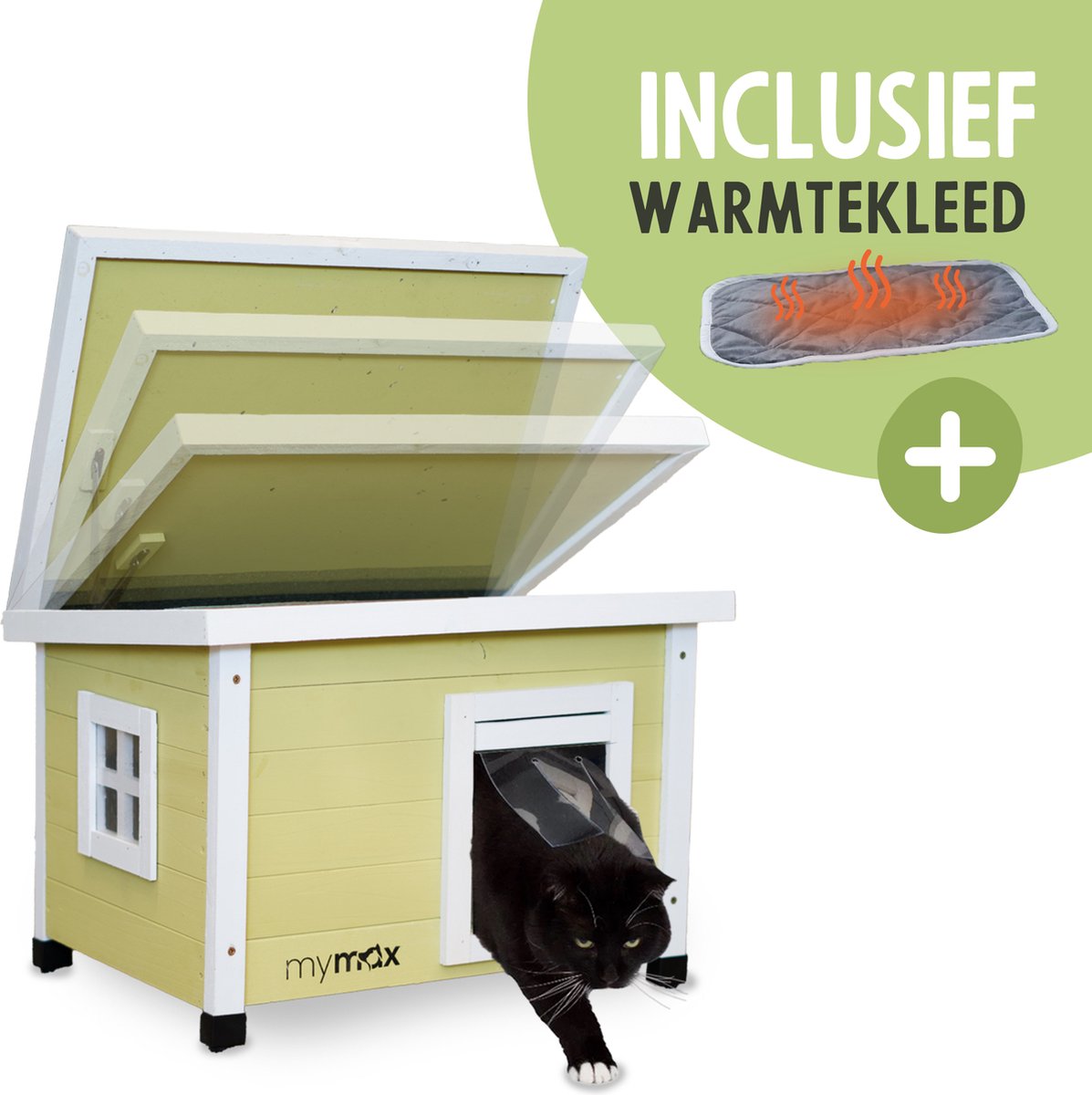 Bol.com MyMax® Kattenhuisje Hout - Dierenhuis - Kattenhuis - Kattenhuis voor Buiten - Kattenhok - Met Openslaand Bitumen Dak - 5... aanbieding