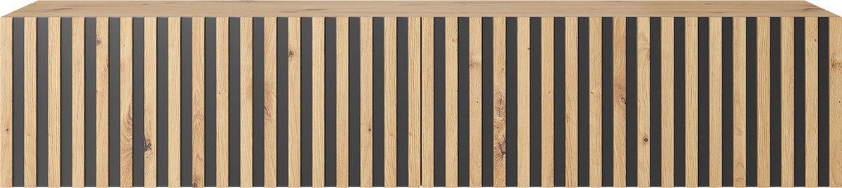 Selsey Telire - RTV kast 138,6 cm - Eiken artisan met lamellenfront en zwarte inzetstukken