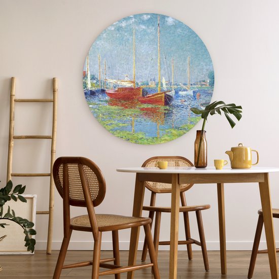 Cercle Mural - Cercle Mural Intérieur - Bateaux Rouges à Argenteuil - Tableau de Claude Monet - ⌀ 90 cm - Décoration murale - Peintures Ronds