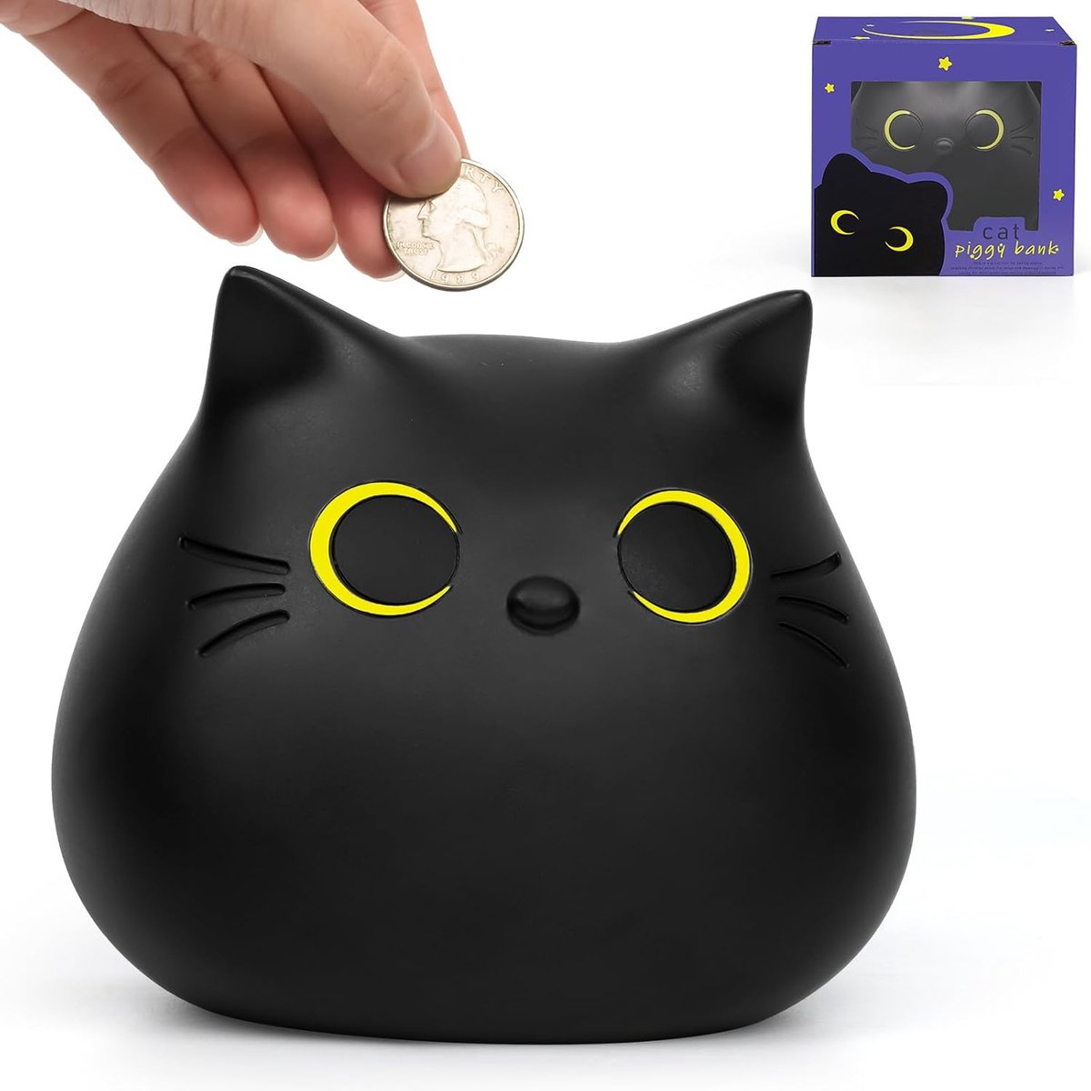 Kawaii-Spaarpot met zwarte kat, spaarpot van pvc, voor jongens en meisjes, cadeau voor verjaardag, Kerstmis