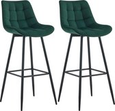 CLP Dartford Set van 2 barkrukken - Met rugleuning - Met voetsteun - Metalen frame - groen Fluweel