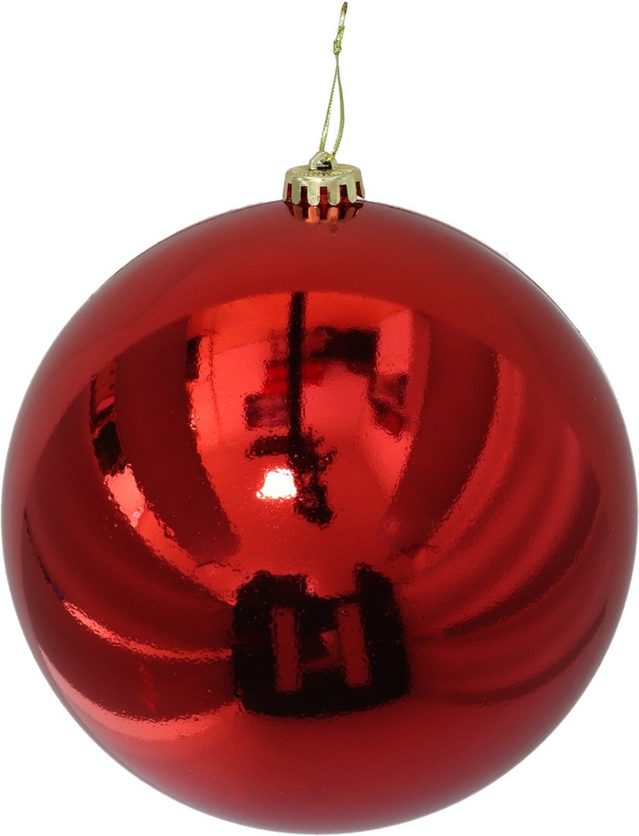 Rode glimmende kunststof kerstbal van 20 cm diameter, ideaal voor kerstversiering.