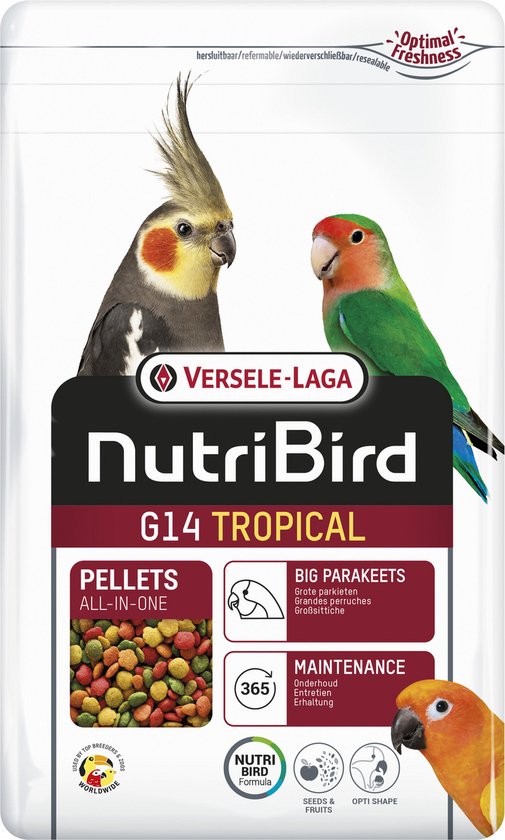 Foto: Versele laga nutribird g14 tropical grote parkiet vogelvoer 3 kg