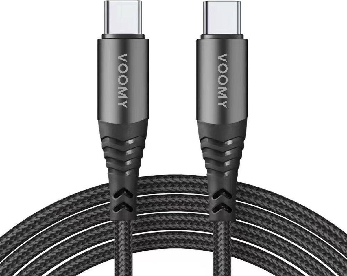Voomy 100W USB-C Kabel - USB C naar USB C - 2 Meter - Oplaadkabel & Datakabel - Snellader - Geschikt voor Macbook iPad iPhone 15 Samsung Galaxy / Note - Nylon