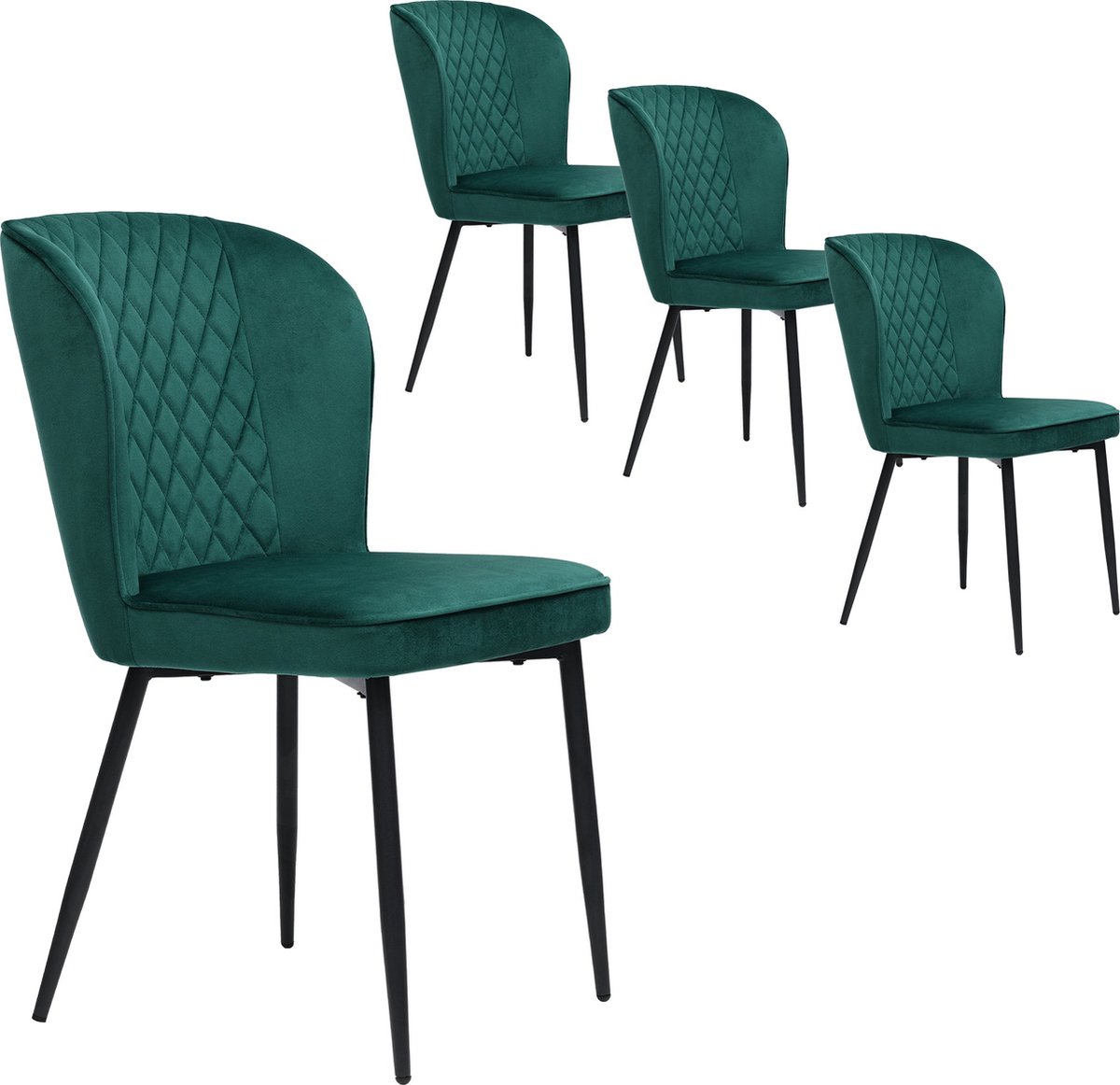 Merax Eetkamerstoelen Set van 4 – Moderne Fluwelen Stoelen met Metalen Poten - Ergonomisch Ontwerp - Donkergroen - Geschikt voor Eetkamer - Woonkamer en Kantoor