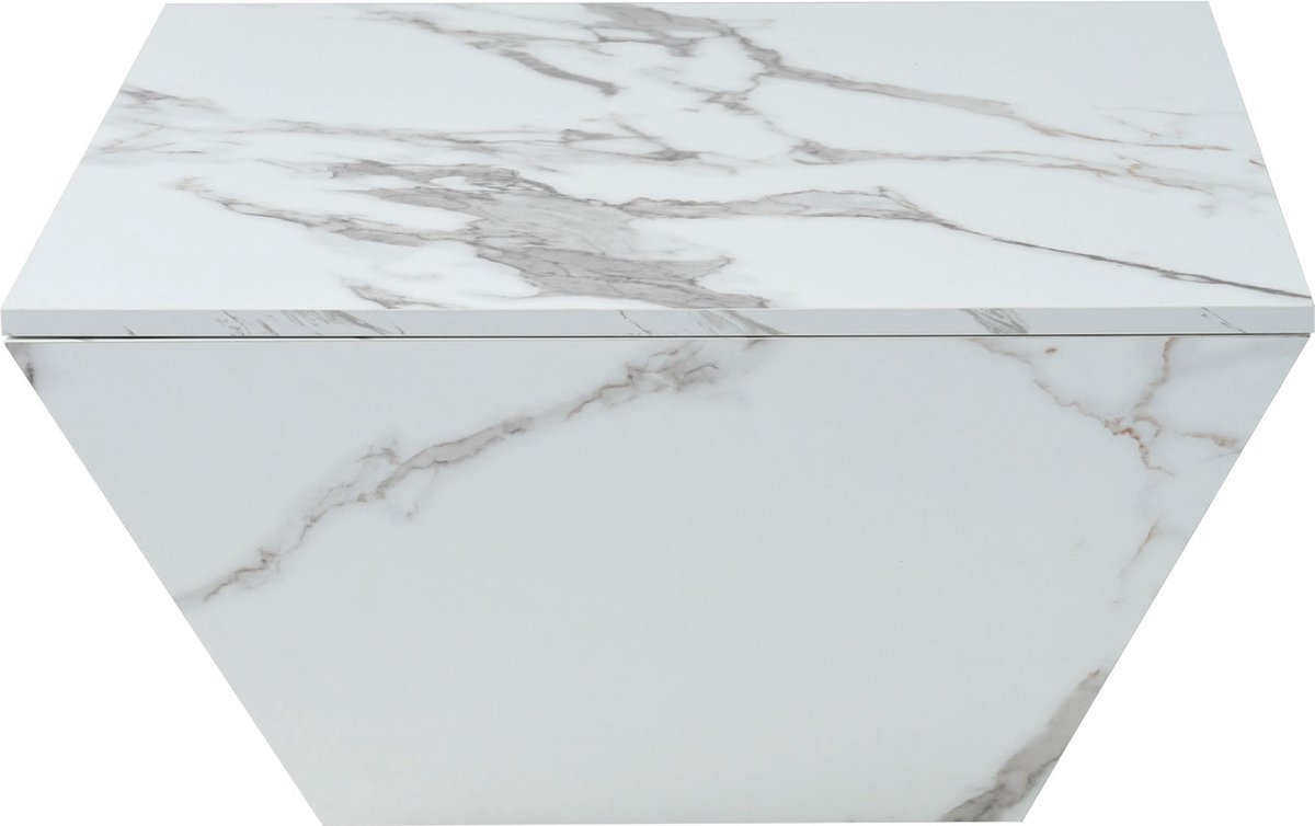 Merax Moderne Trapezvormige Salontafel - 70x70x37 cm - Witte Marmerlook Tafel met 2 Lades - Luxe Design - MDF - Woonkamertafel - Bijzettafel