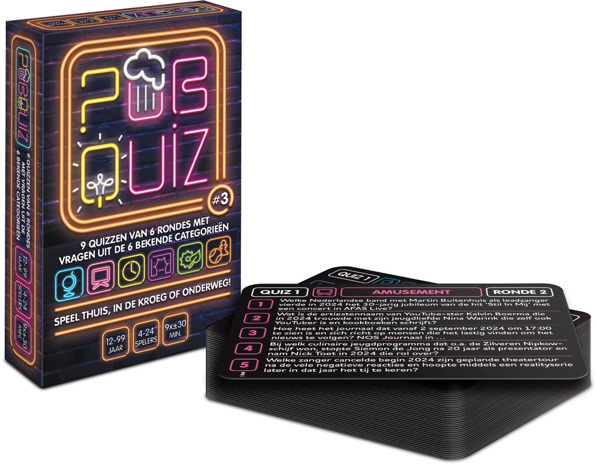 Pubquiz - editie #3; 9x pubquiz van 6 rondes - Kaartspel - Pocketformaat Quizspel / Partyspel met Trivia voor thuis, in de kroeg of onderweg - 4-24 spelers / groepen - totaal 198 vragen over Nederland!