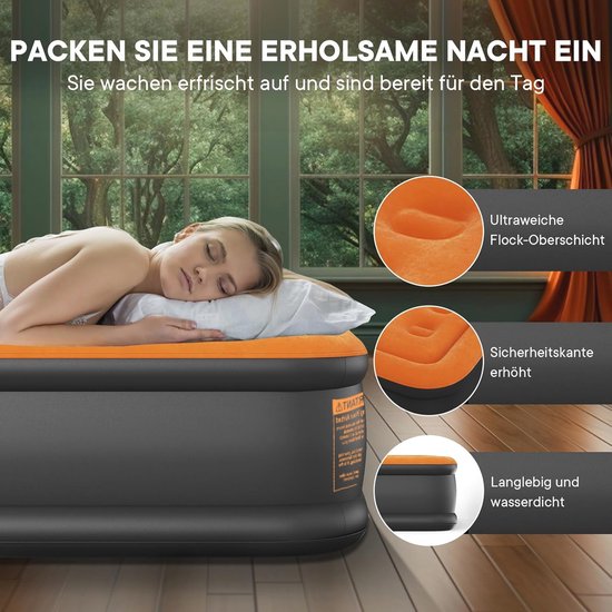 Zelfopblazend luchtbed voor 2 personen met geïntegreerde elektrische pomp - Premium opblaasbaar matras voor camping en thuisgebruik — afbeelding 4