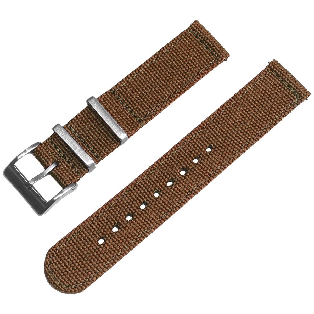 Canvas Like Nylon Two Piece NATO Strap - Makkelijk Zelf te Verwisselen Horlogeband - Bruin 22mm
