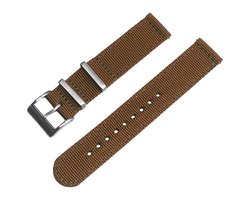 Canvas Like Nylon Two Piece NATO Strap - Makkelijk Zelf te Verwisselen Horlogeband - Bruin 22mm