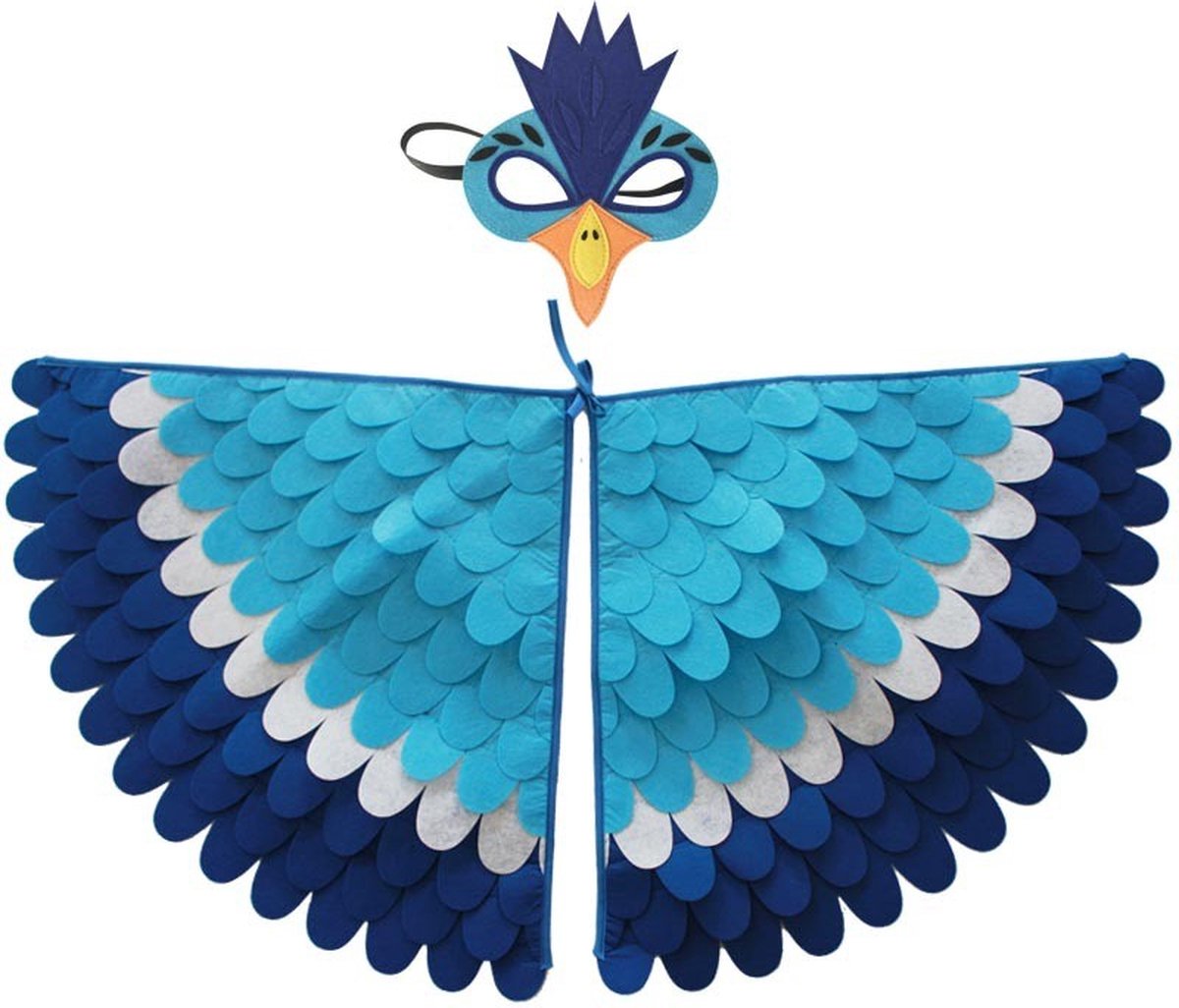 Joya Kids® Vogel Verkleedcape en Masker Blauw | Cape met Masker van Vilt | Vilten Verkleedset | Verkleden Paradijsvogel | Meisje en Jongen Verkleedkleding | Cape Set | Carnaval en Halloween Outfit Kinderen — afbeelding 3
