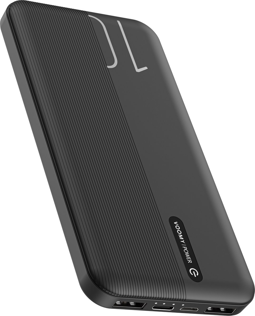 Voomy Powerbank - 10000 mAh - USB A - Universeel Iphone & Samsung - Inclusief Oplaadkabel - Zwart