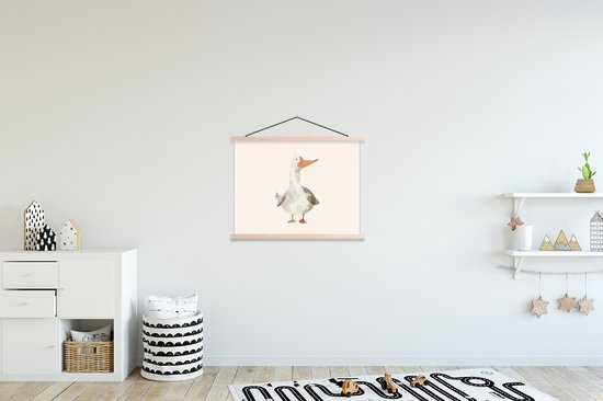 Posterhanger incl. Poster 60x45 cm - Schoolplaat - Gans - Eend - Boerderij - Dieren - Textielposter - Blanke latten