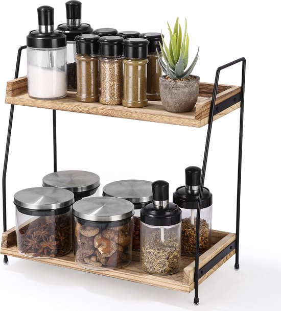 Koffiebar Opbergrek Voor Op Het Aanrecht - Dubbeldekker Koffiebar Accessoires En Opbergrek Houten Keukenopbergrek Keuken Huis Kantoor Opbergrek Voor Op Het Aanrecht 35 19 38cm