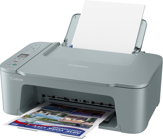 Grijze Canon Pixma printer die een brochure over New York City print.