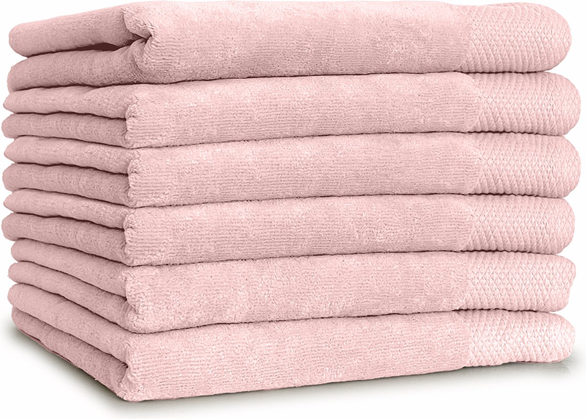 LINNICK Diamond Velours Handdoeken Set - Set van 6 - Handdoek 60x110cm - 550 gr/m2 - 100% Katoen - Light Pink