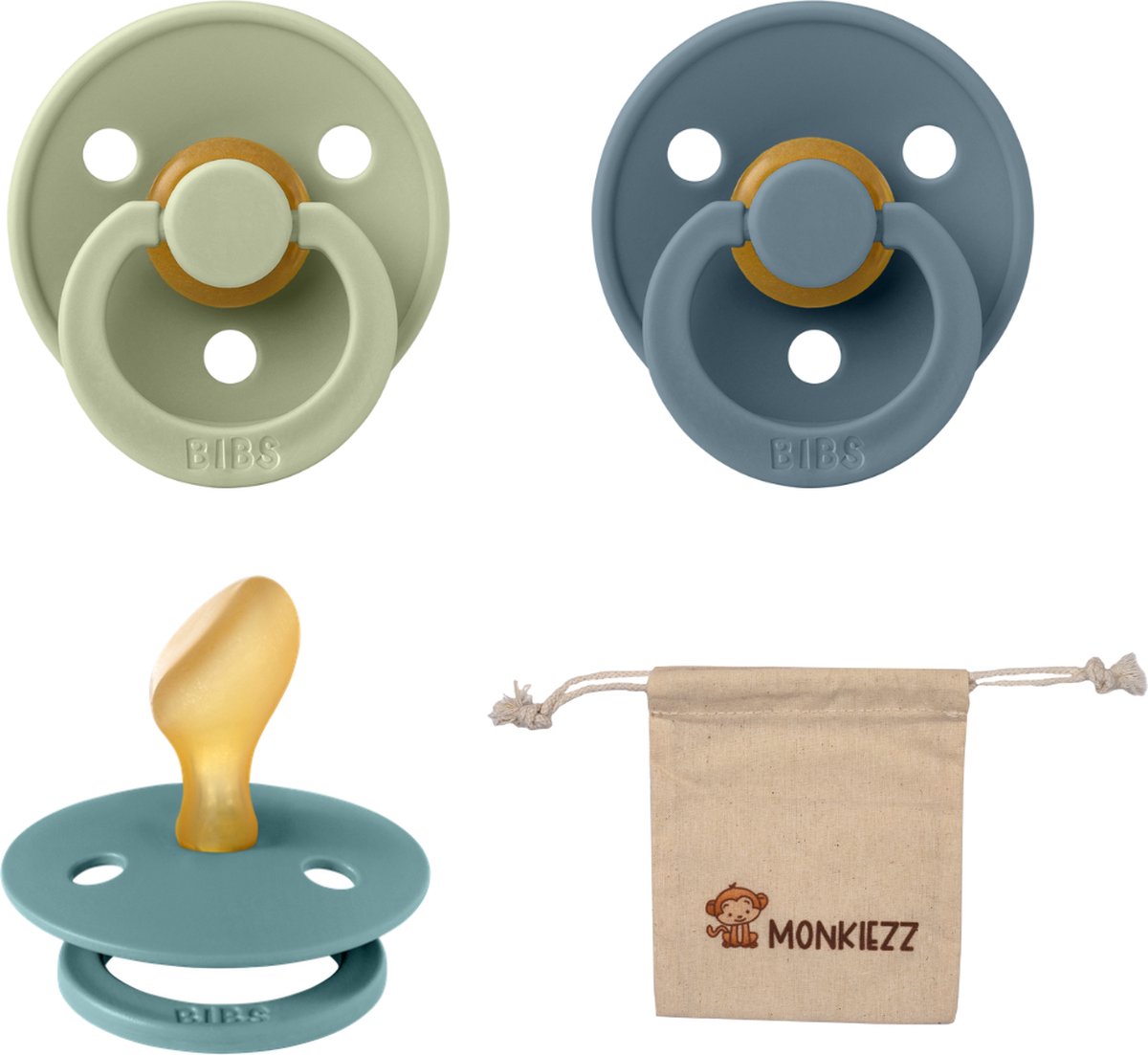 Goedkoopste Bibs Dental fopspenen Anatomical 6-18 maanden- Set 3 stuks- Sage , Petrol, Island Sea Monkiezz speenzakje - orthodontisch- Anatomisch- Maat 2