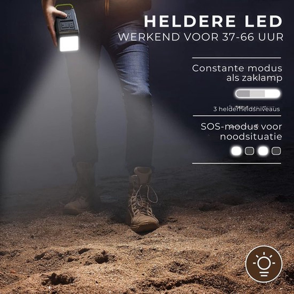 Luxe Stroomgenerator – Externe Oplader Powerbank – Powerstation met Zaklamp – Generator 80W – Met SOS Modus – Draagbaar Design – Grijs – foto 6
