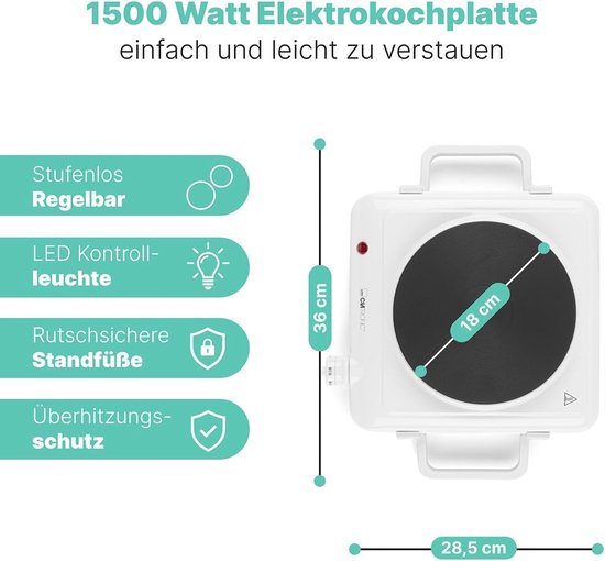 Tristar Draagbare kookplaat - Enkele vlam - Voor studentenhuisvesting, camping, kitchenette - 18,5 cm diameter - Regelbare thermostaat - 1.500 W - KP-6151