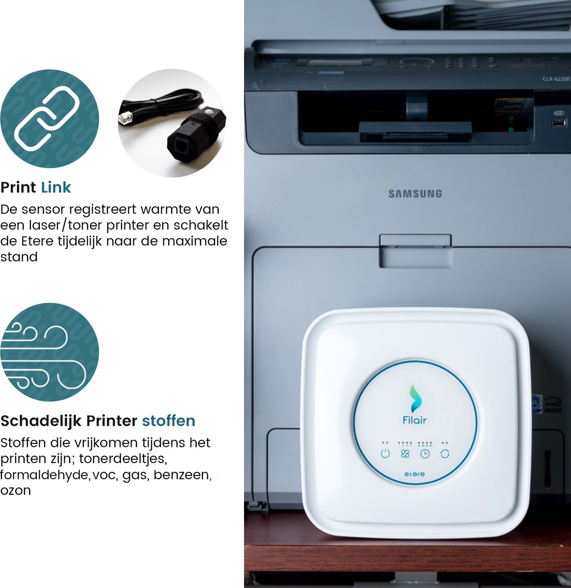 Filair Luchtreiniger - Met Print link - 3 in 1 filter - Luchtreinigers met Hepa Filter - Air Purifier - 36m² - Wit – foto 8
