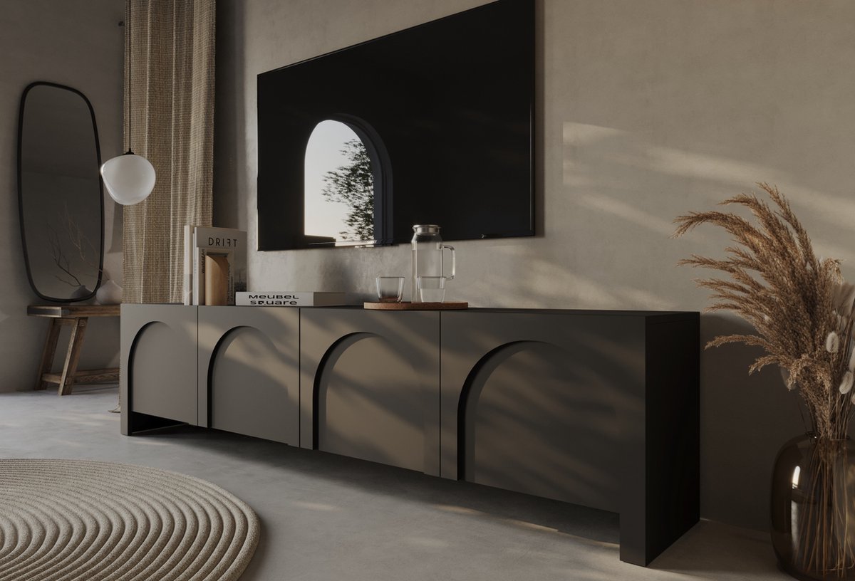 Meubel Square TV meubel Salamia - Mat Zwart - 204cm - TV kast