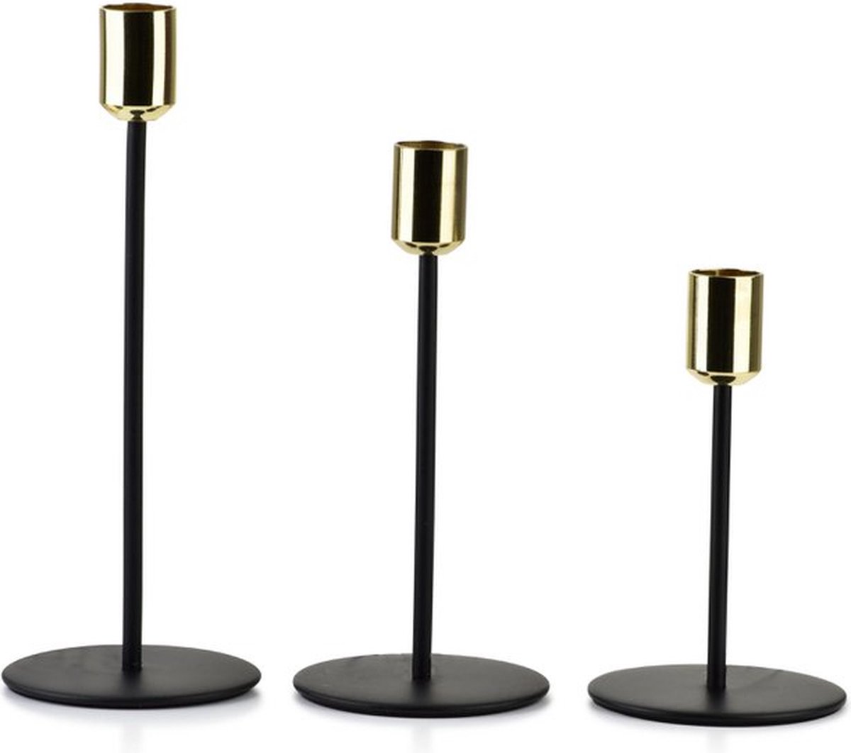 Kandelaar zwart - goud. Set van 3 stuks in 3 afmetingen . Mondex