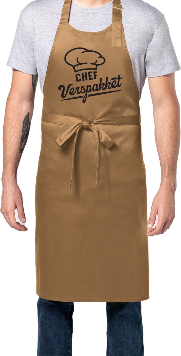 Zomertip! - Keukenschort Chef Verspakket | Kaki | Dames/Heren | Verstelbaar | Cadeau-idee | BBQ | Verjaardag | Jubileum | Verrassing | Grapje
