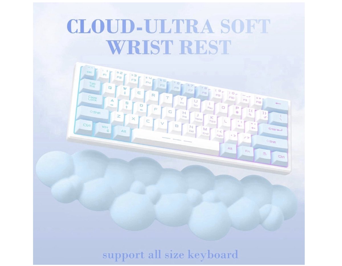 Cloud Polssteun, Antislip Ergonomische Polssteun, Toetsenbord Polssteun, Bureau Hand Polssteun voor TKL/87 Toetsen/110 Toetsen Gaming Mechanisch Toetsenbord Handsteun -Blauw