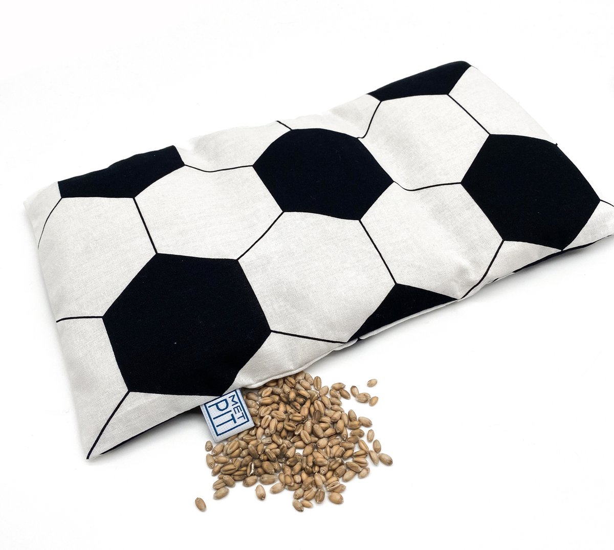 Pittenzak Met Pit! – wasbare hoes– zacht tarwe  – Made in Holland – Geeft ontspanning en pijnverlichting – tevens cold pack - voetbal