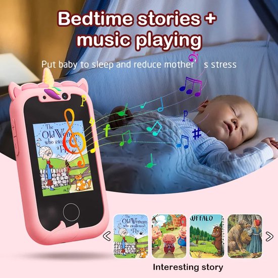 3T6B Kinderen smartphone met muziek, dubbele camera, wekker leren, touchscreen, spel - Kerstmis & verjaardag speelgoed voor jongens en meisjes vanaf 3 jaar