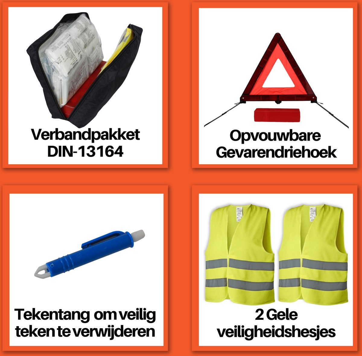 5-delige Auto veiligheidsset met Tas - Veilig onderweg pakket - Gevarendriehoek - Verbanddoos - Veiligheidshesjes - Tekentang – foto 7