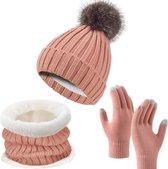 MARUKO Femme Trcotés Ensemble D'hver Bonnet écharpe Gants D'écran Tactle 3 En 1, Doublure