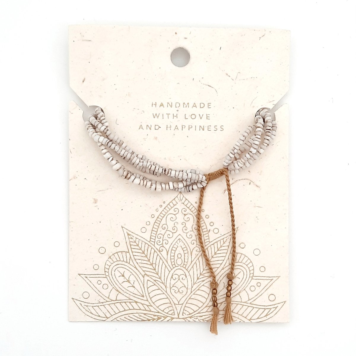 Armband | Bonda | Wit - oude Bonda-glaskralen, 5 snoertjes, gebroken wit