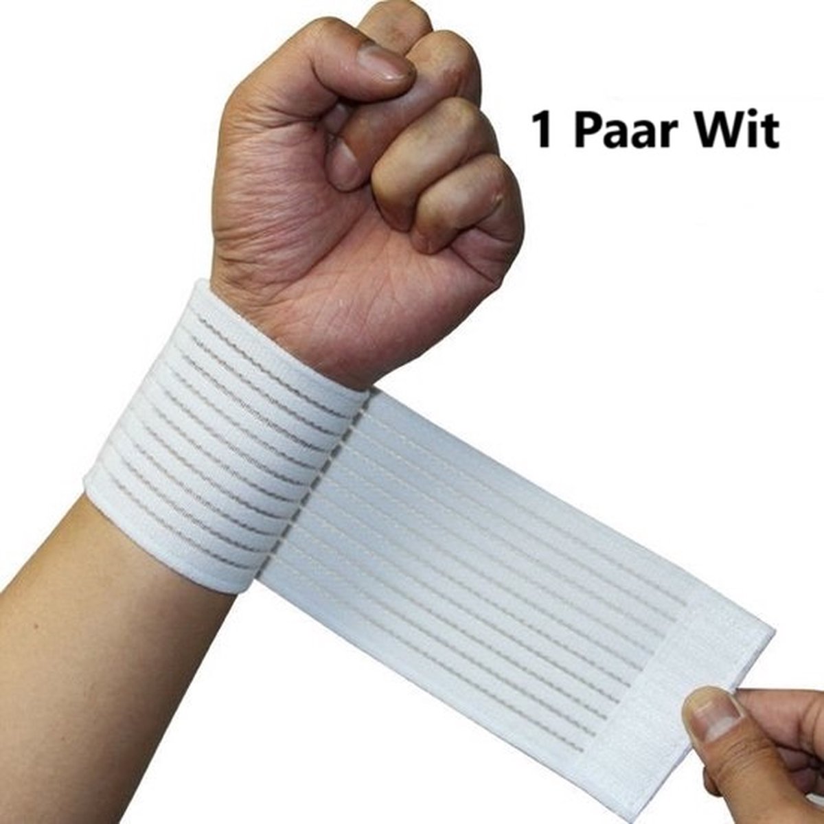 2x Verstelbare Polsband – Pols Wrap Sport & Fitness – Comfortabele Pasvorm met Klittenband – Licht & Flexibel – Wit – One Size