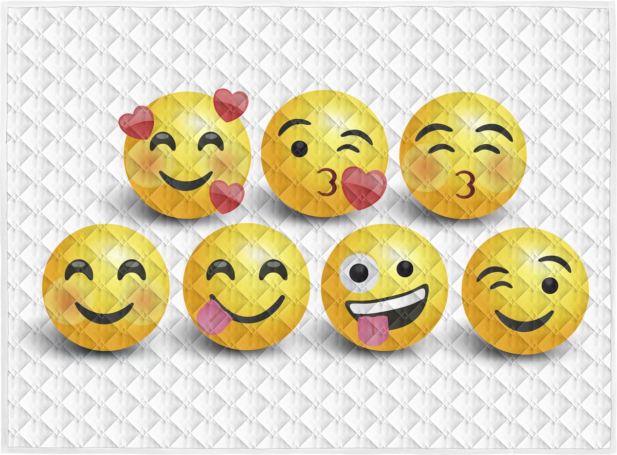 Brisby Zware Kwaliteit Speelkleed, Speelmat Anti slip en Wasbaar 150 x 200 cm. – Emoticons / Smiles