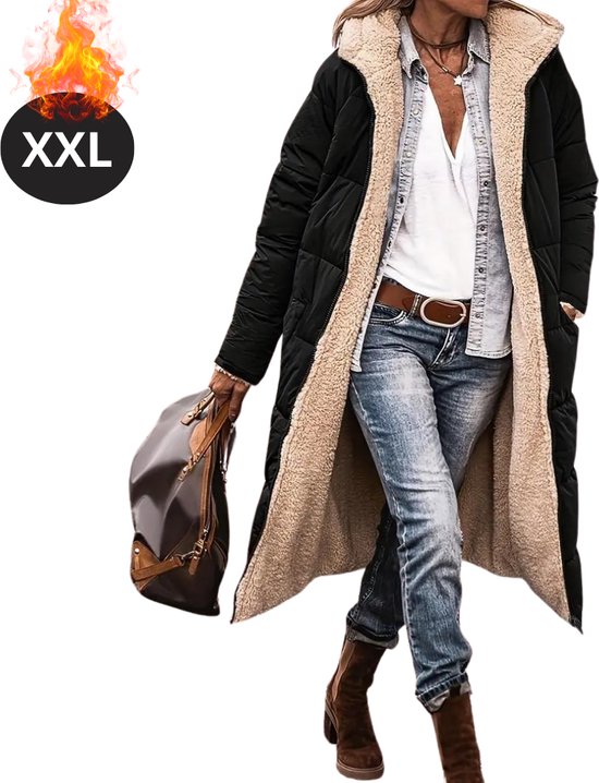 Nivard Winterjas - Parka Dames Winterjas - Winter - Volwassen - Stijlvol - Lange Jas Dames - Mantel Vrouwen - Zwart - XXL