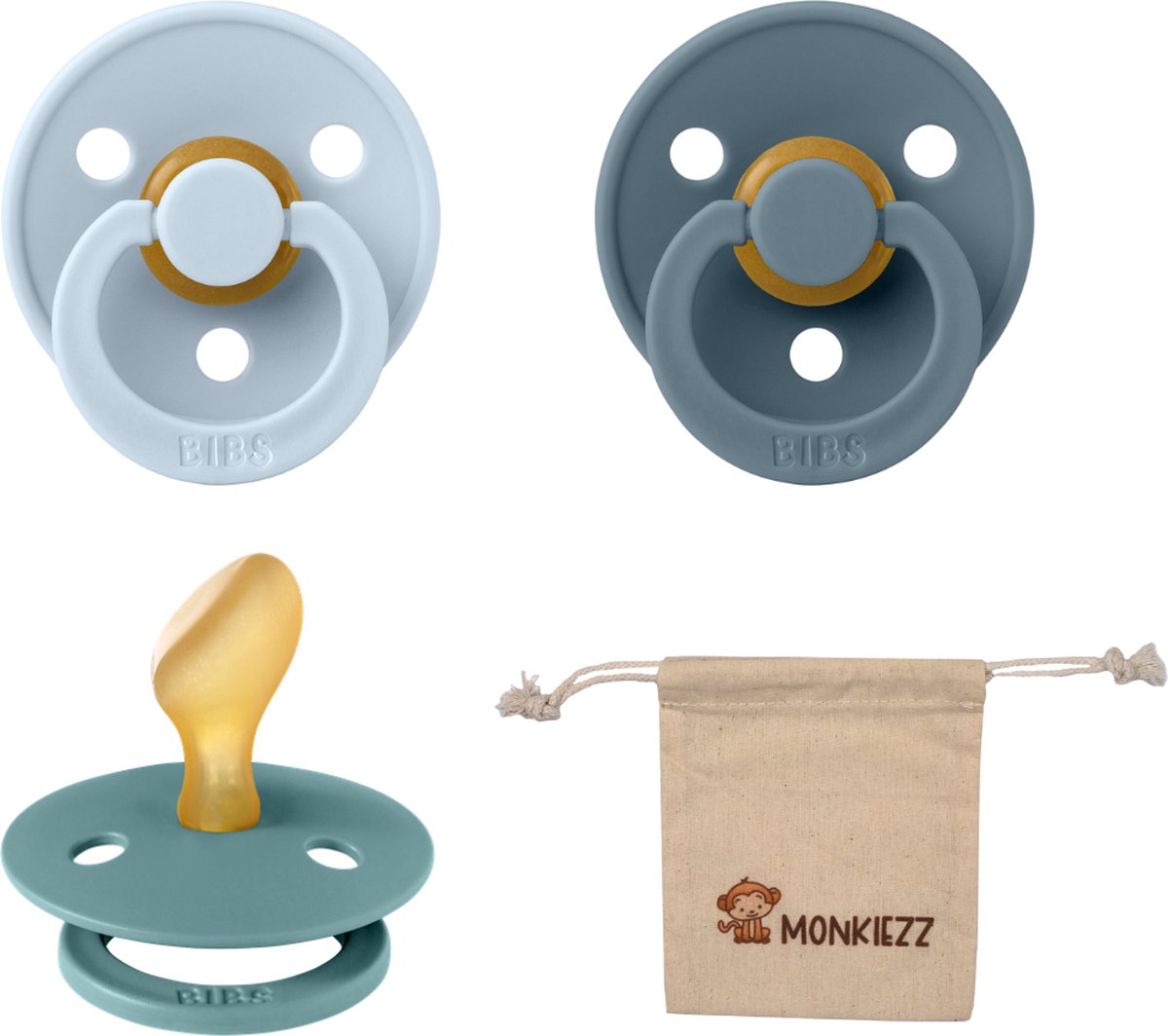 Goedkoopste Bibs Dental fopspenen Anatomical 6-18 maanden- Set 3 stuks- Baby Blue, Petrol, Island Sea Monkiezz speenzakje - orthodontisch- Anatomisch- Maat 2