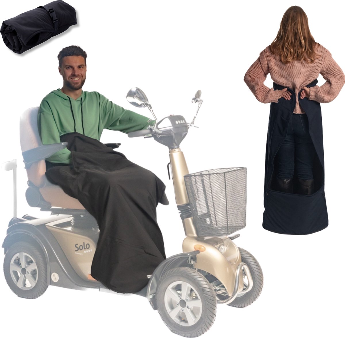 Goedkoopste Belieff Scootmobiel Deken - Beenkleed Scootmobiel - Voetenzak - Scootmobielaccessoires - Wind- en Waterdicht - Fleece - Voetenzak - Zwart - Large