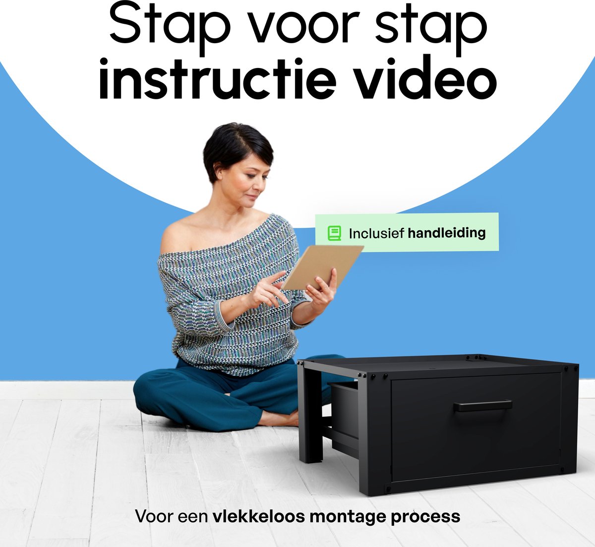 Bodo® - Wasmachine Verhoger - Kast - Ombouw met Lade - Zwart - 63x54x31cm — afbeelding 7