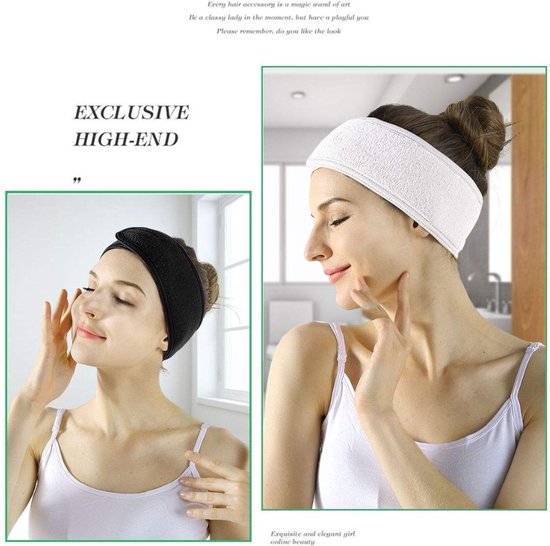 Verstelbaar Badstof Hoofdband - Headband - hairband - Hairband - Make Up Stretch Handdoek Met Tap - Make-Up Accessoires - 2 STUKS - Wit