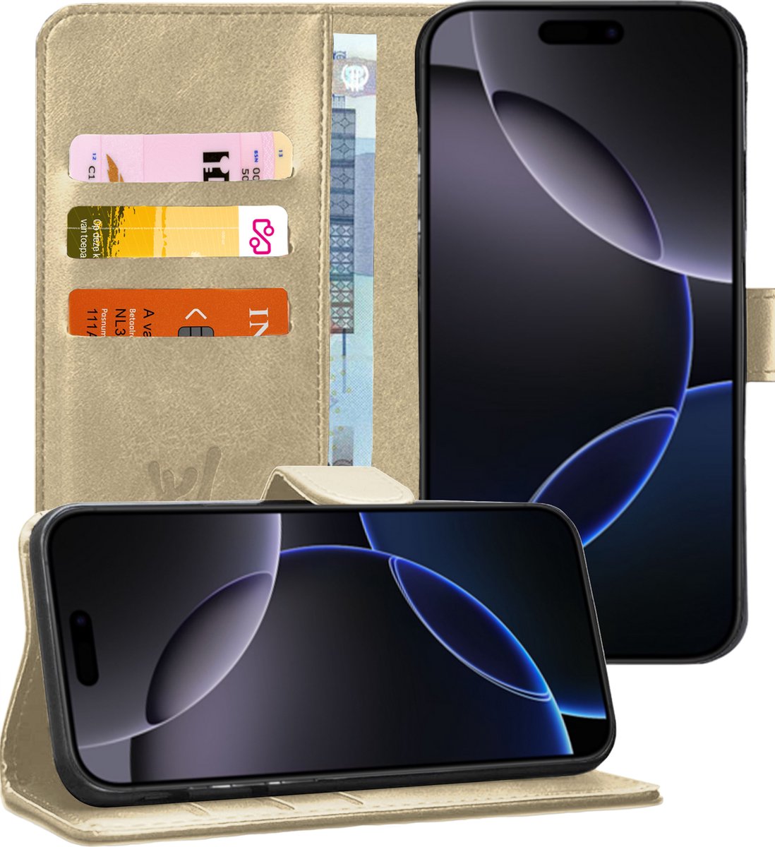 Hoesje geschikt voor iPhone 16 Pro - Portemonnee Book Case Goud