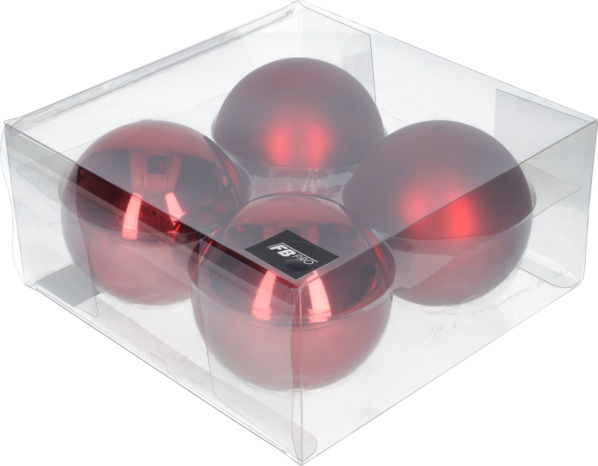 Glazen kerstballen - Set van 4 stuks/100mm - Luxe kerst decoratie - Sfeervolle kerstversiering voor in de kerstboom - Glas - Dark Red Combi - Donkerrood – foto 6