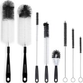 Set van 8 - Flessenreinigingsborstel Set - borstel - Flessenreinigingsborstel - Rietjesreinigingsborstel - Voor flessen, rietjes, pijpen, waterflessen, gootsteen- en bekerdeksels - zwart - Nylon - schoonmaak borstel