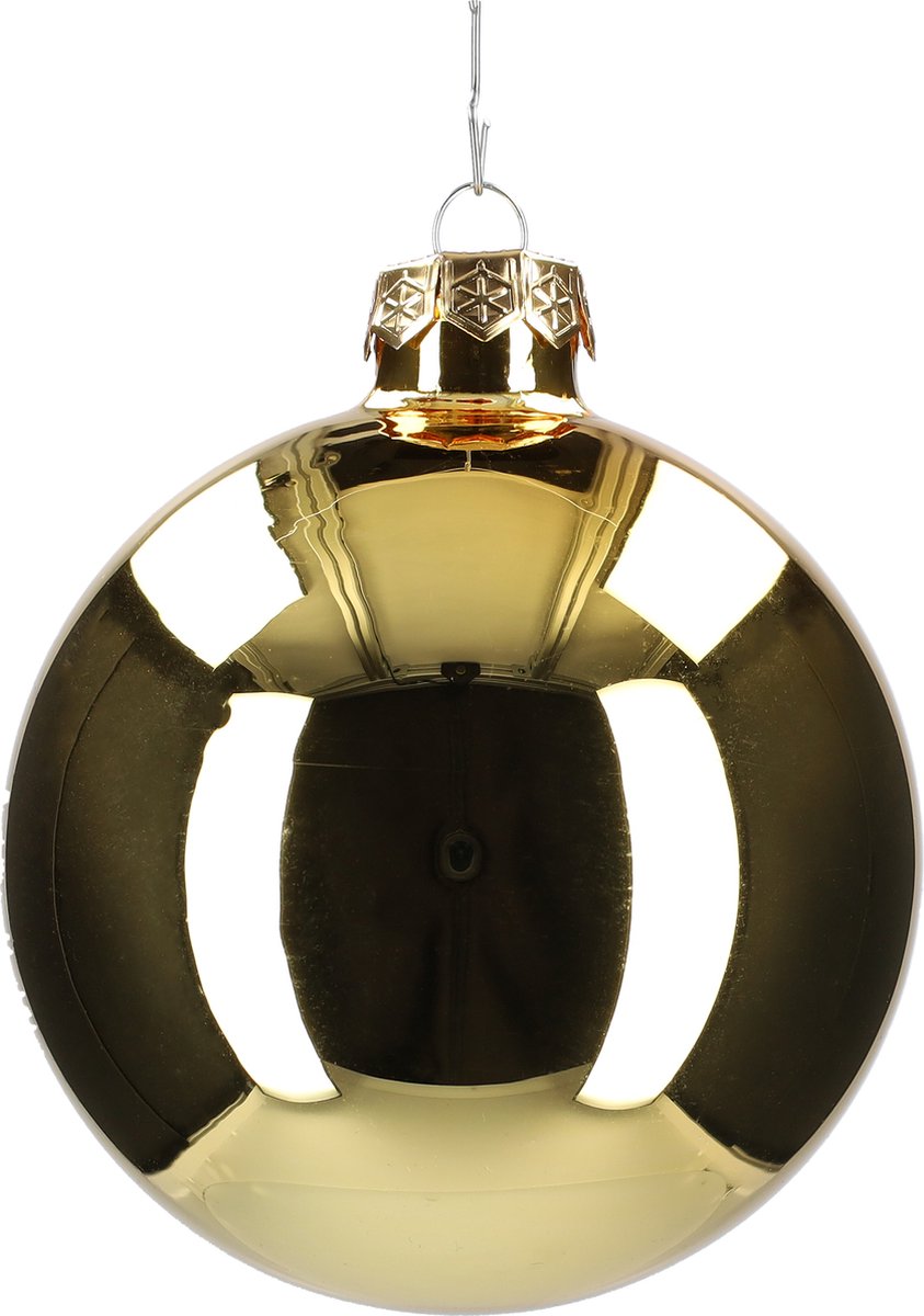 Glazen kerstballen - Set van 4 stuks/100mm - Luxe kerst decoratie - Sfeervolle kerstversiering voor in de kerstboom - Glas - Bright Gold Glans - Goud – foto 4